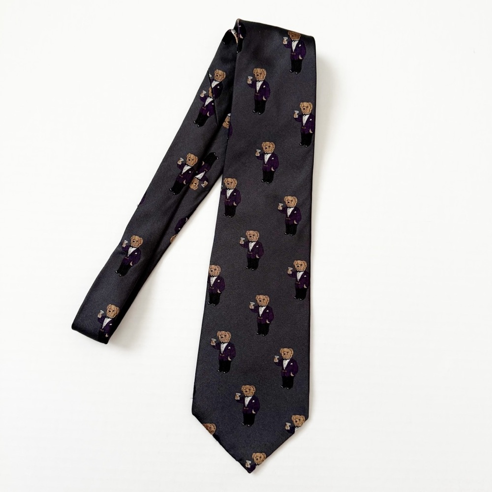 Vintage Polo Ralph Lauren Polo Bear Tuxedo Martini Necktie Handmade 100% Silk